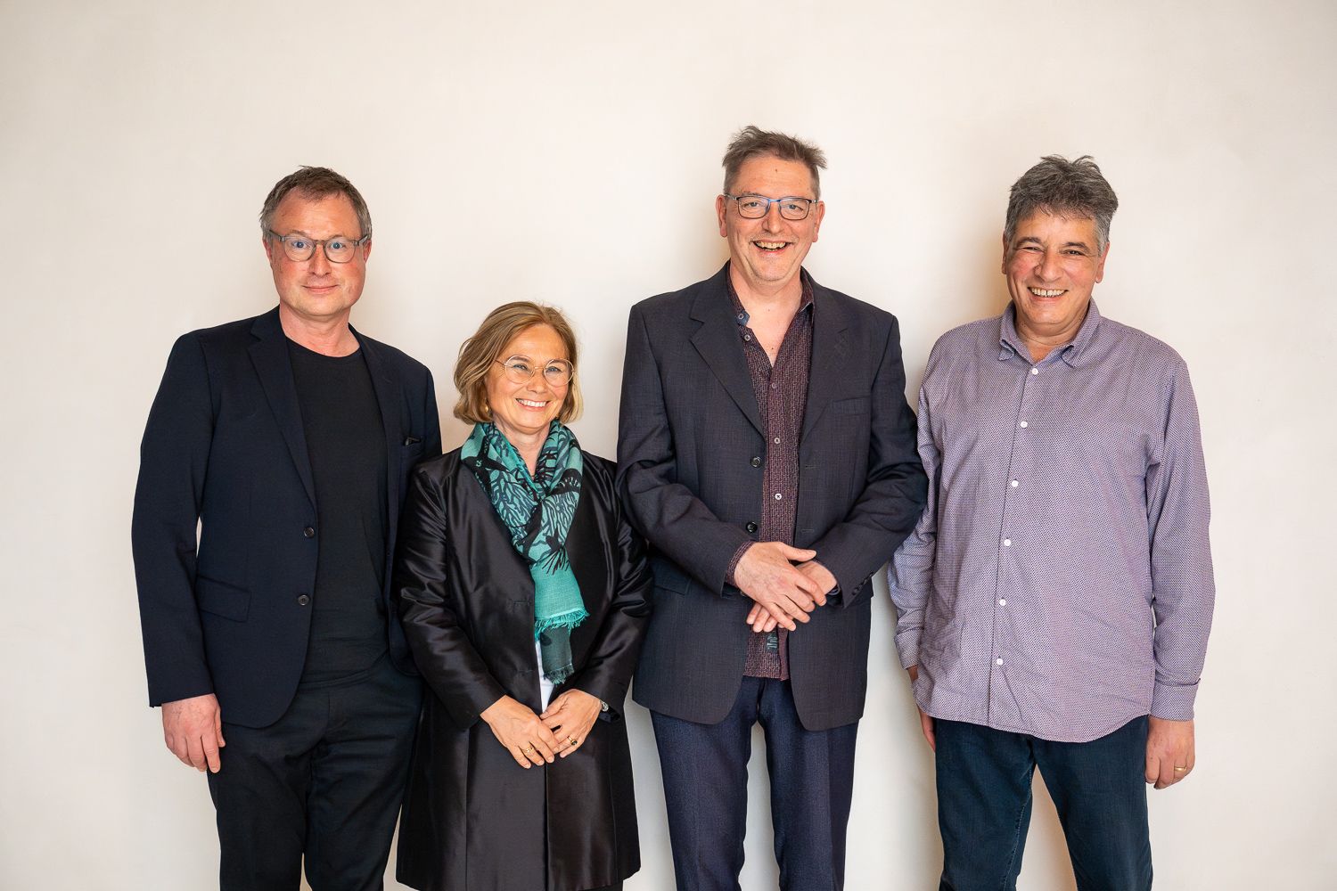 Stefan Kraus (Kolumba, Köln), Andrea Firmenich (Kunststiftung NRW), Manos Tsangaris und Marcel Beyer (Laudator)